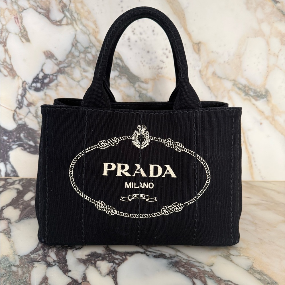 Prada Black Structured Tote with Logo